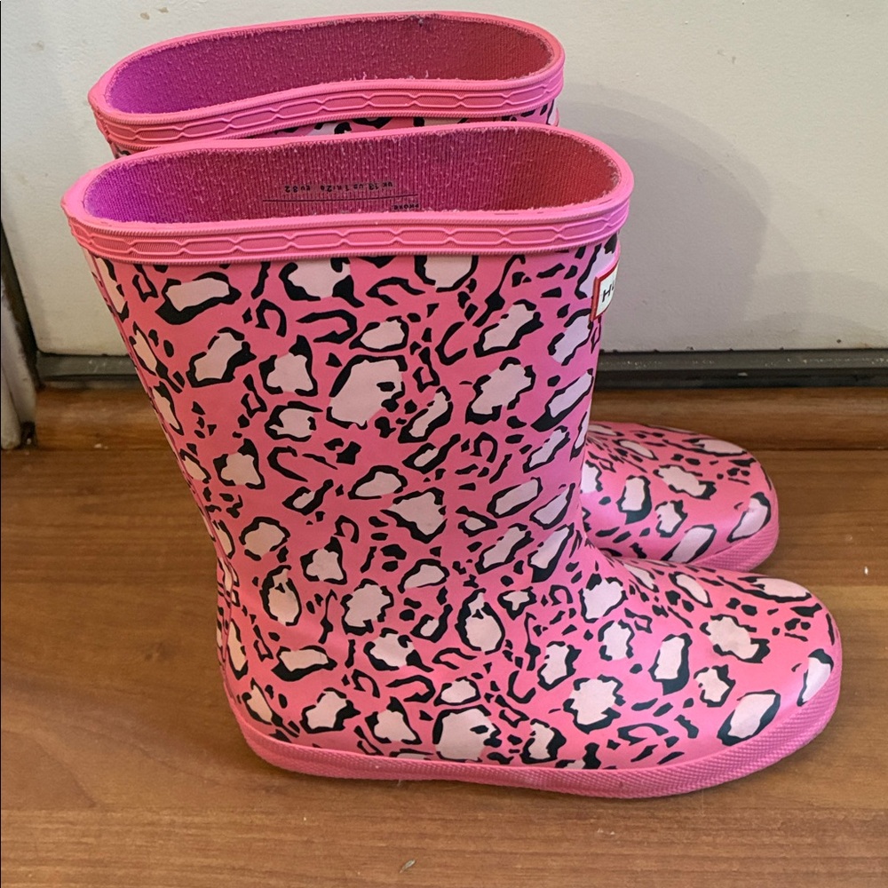 Hunter Girls Pink Leopard Rain Boots Size 1